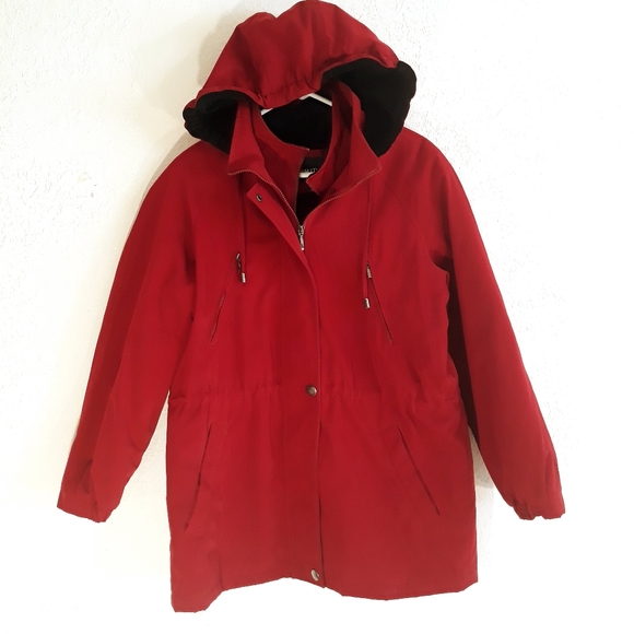 Nautica Women's Red Hooded Winter Jacket - Size Medium Fleece Lined Jacket - Picture 2 of 11